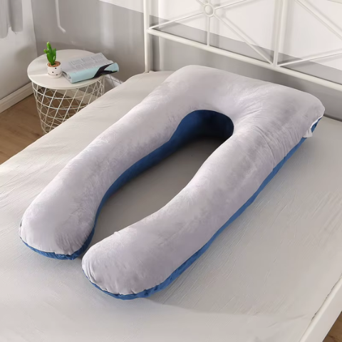 Coussin de grossesse pour dormir couleur gris et bleu