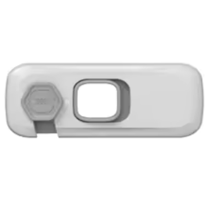 bloque porte bebe gris vue de face bouton rotatif fond blanc