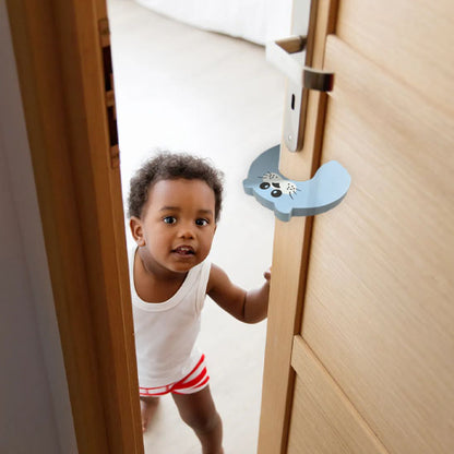 bloque porte forme souris grise bébé noir debout porte
