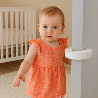 bloquer les portes pour bebe blanc bébé orange debout porte blanche encoche centrale