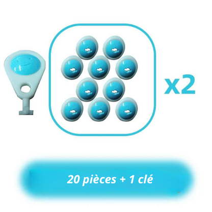 cache prise bleu lot 20 pièces 1 clé dédiée infographie fond blanc