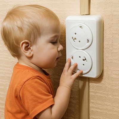 cache prise ours blanc bébé porte orange essaie toucher prise double mur
