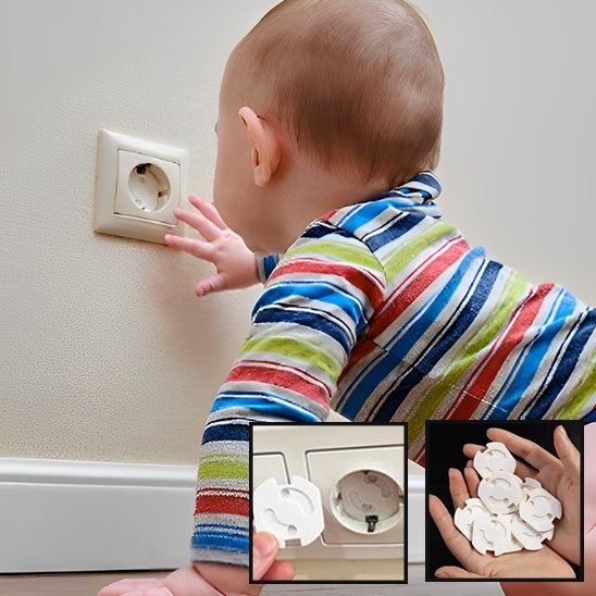 cache prise verrou rotatif blanc bébé rayures touche prise collage lot