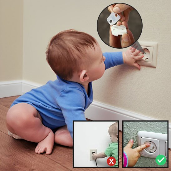 cache prise verrou rotatif clé bébé bleu rampe prise collage avant après