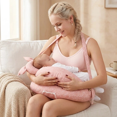 coussin d allaitement rose maman blonde canapé allaite bébé oreilles lapin