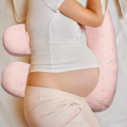 coussin de grossesse forme E soutien ventre femme enceinte debout