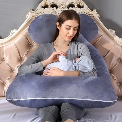 coussin de grossesse gris femme allaitement bébé position assise
