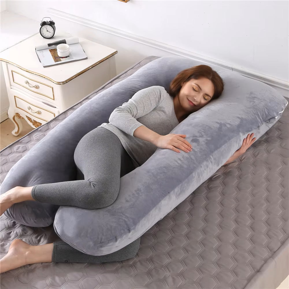 coussin de grossesse gris femme allongée sommeil profond position côté