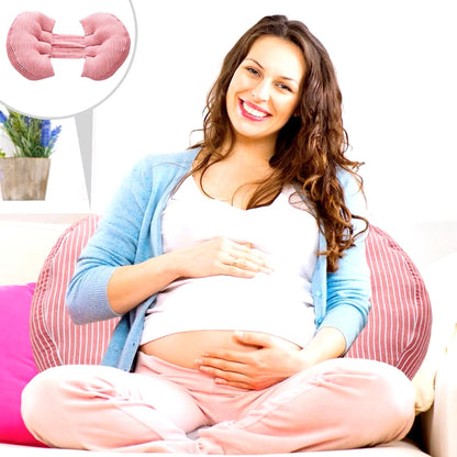 coussin de grossesse rose femme enceinte assise souriante confort
