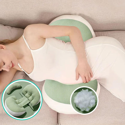 coussin de grossesse vert  deux positions sommeil côté ventre
