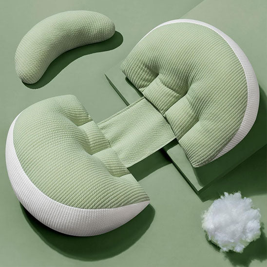 coussin de grossesse vert seul fond vert vue face accessoires inclus