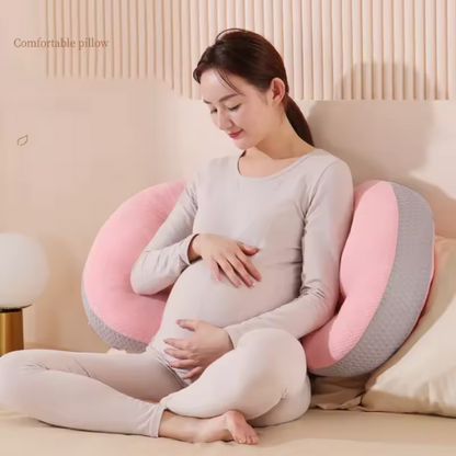 coussin de maternité rose gris femme enceinte assise soutien dos